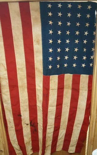 Antique Ww2 Era 48 Star American Us Flag Stitched Used/worn/dirty 44 " X64 "