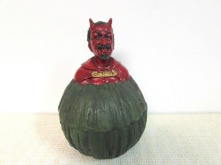 Rare Antique Majolica Smiling Devil Satan Demon Cigar Humidor Tobacco Jar 8 " T