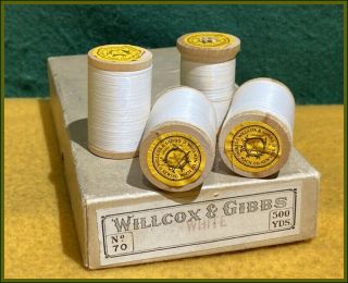 Rare Antique Willcox & Gibbs Sewing Machine Co.  White Spools Of Thread