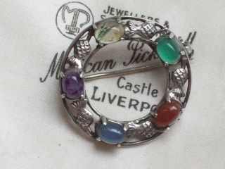 Vintage Jewellery Celtic Scottish Thistle Agate Gems Brooch/pin Plaid Kilt