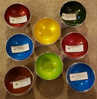 Set Of 8 Vintage Emalox Mid Century Modern Bowls - Red/green/blue/brown - Norway