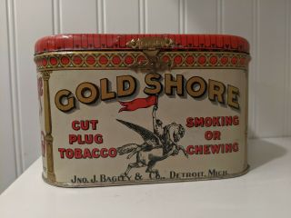 Gold Shore Tobacco Tin Antique Advertising Can Cigar General Store Detroit