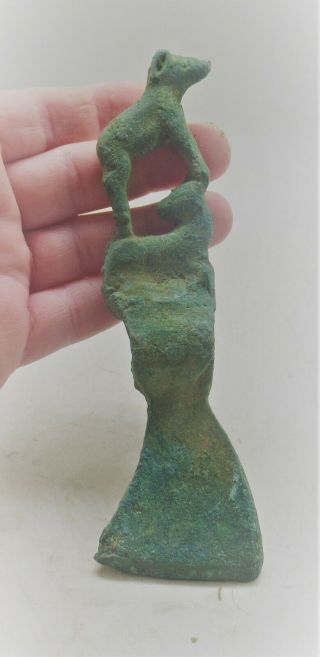 Scarce Ancient Luristan Bronze Axe Head With Ram Terminal Circa 1000bce