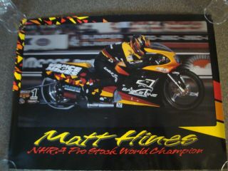 Matt Hines Nhra Nhra Pro Stock World Champion 1 Vintage Rare Poster