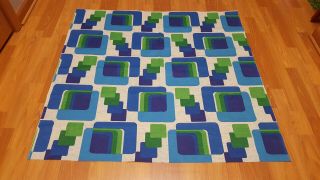 Awesome Rare Vintage Mid Century Retro 70s Bright Green And Blue Squares Fabric