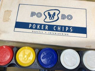 Vtg Po Do Plastic Poker Chips Boston Terrier/french Bulldog Caddy & Box