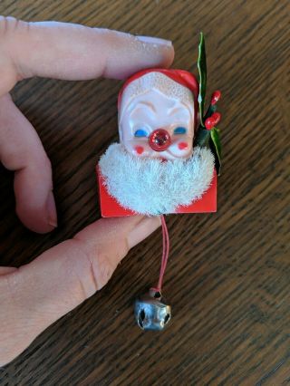 Vintage Christmas Hard Plastic Santa Pin Pull String,  Light Up Nose,