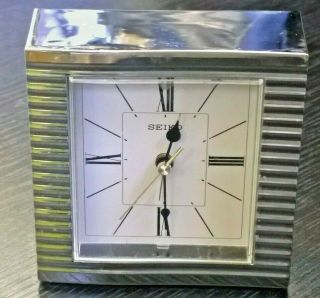 Vintage Rare Seiko Silver Pocket Desk Traveling Alarm Quartz Clock Minty