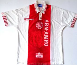 Vintage Ajax Amsterdam Home Shirt 1997/98 Red White Umbro Abn - Amro Size L Retro