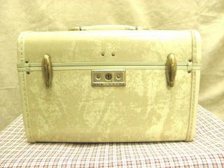 Vintage Samsonite Marbled Ivory Make - Up Train Case/luggage With Key And Tray