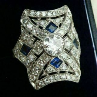 Antique Edwardian Vintage Art Deco Engagement Ring 14k White Gold Fn 2ct Diamond