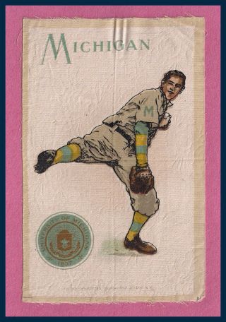 Antique 1910 University Of Michigan Wolverines Murad Tobacco Silk Baseball