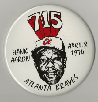 1974 Hank Aaron Atlanta Braves Home Run 714 6 " Commemorative Pin