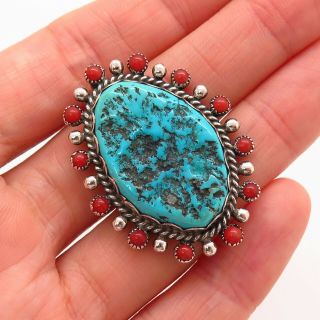 Old Pawn Vintage 925 Sterling Silver Morenci Turquoise & Coral Tribal Pendant