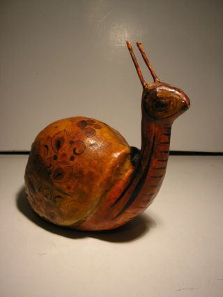 Vintage Composition Snail Tonala Jal Mexico Painted Bird Hand Signed Ser Mel