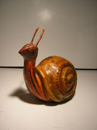 Vintage Composition Snail Tonala Jal Mexico Painted Bird Hand Signed Ser Mel 2