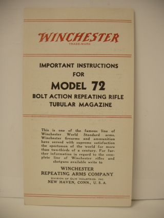 Vint Winchester Model 72 Bolt Action Repeating Rifle Instruction Booklet