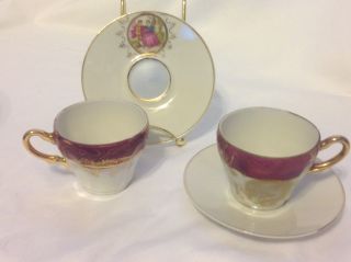 Vintage Demitasse Cup & Saucer Set Of 2 Courting Couple Made In Japan Lusterware