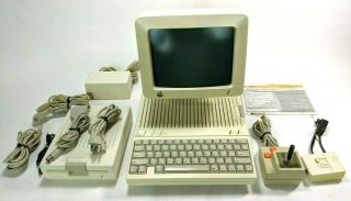 Vintage Apple Iic Computer W/monitor Stand Joystick Disk Drive Adapters & Cables