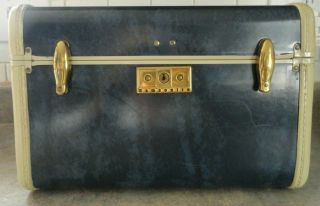 Vintage Shwayder Bros Samsonite Blue Marbled Train Case Carry - On Makeup Euc
