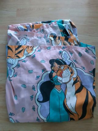 Vintage Disney Aladdin Jasmine Raja Tiger Sheet Twin Size Flat Pink Bedding Kids