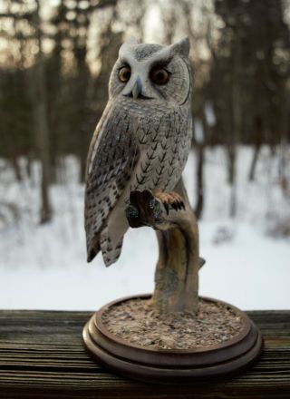 Vintage Art Wooden Owl Bird Hand Carved Wood Figure Sculpture