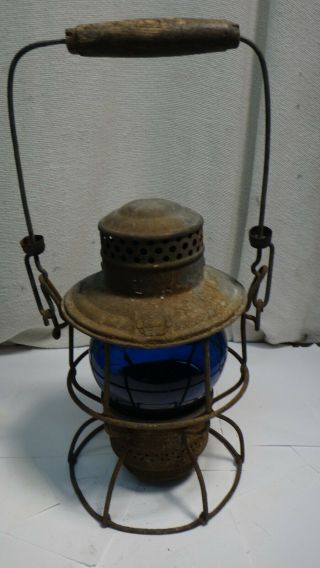 Antique Cnr Rr Canadian Pacific Railway Lantern With Blue Glass Globe Railroad