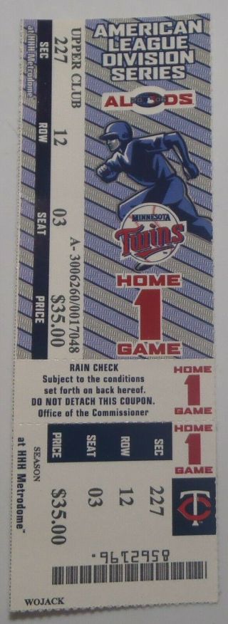 2006 American League Division Series Game 2 Full Tickets Hhh Metrodome Baseball