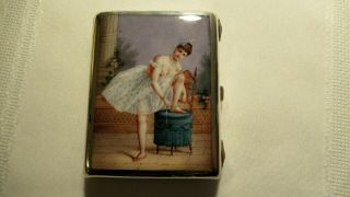 Antique 800 Silver Enamel Cigarette Case Portrait Ballerina Dancer 138 Gram Wien
