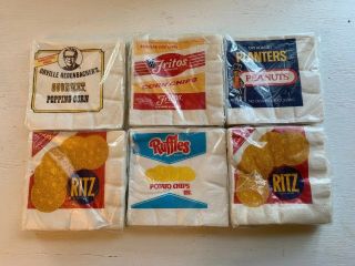 6 Pkg Vintage Party Napkins Fritos Planters Ritz Ruffles Orville Redenbacher Nos