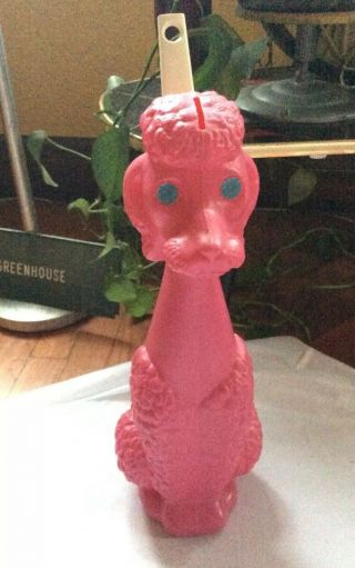 Vintage Plastic Blow Mold Hot Pink Poodle Dog Toilet Brush Holder Or Bank Mcm