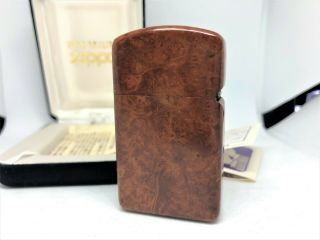Rare Zippo Premium Limited Edition Briar Wood Case Slim Lighter No.  667 Brown