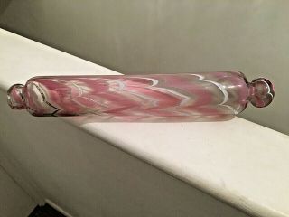 Antique Victorian Nailsea Blown Glass Rolling Pin Pink & White Loft Find