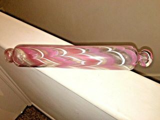 ANTIQUE VICTORIAN NAILSEA BLOWN GLASS ROLLING PIN PINK & WHITE LOFT FIND 2