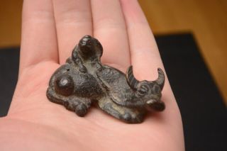 Antique Chinese Bronze Scroll Weight Of A Boy And Ox