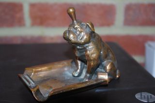 Vintage Art Deco Ronson Amw Brass Bulldog Striker Lighter Ashtray