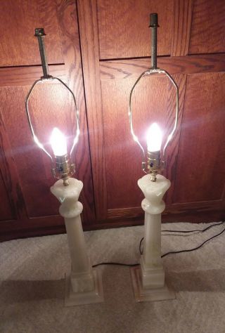 A Marble Lamps Vintage Classic Alabaster Column Table Marble Lamps