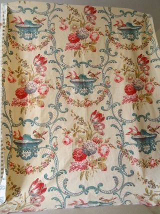 Exquisite Vintage/antique French Chintz Fabric Panel Cabbage Roses (b)