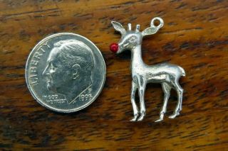 Vintage Sterling Silver Rudolph The Red Nose Reindeer Christmas 3d Enamel Charm