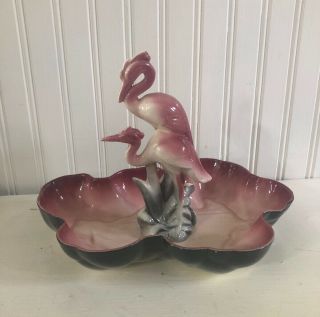 Vtg Mid Century Modern California Pottery Pink Cranes Console Bowl Will George?