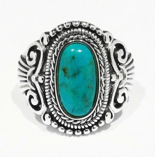 Large Vintage 925 Sterling Silver Nevada Blue Gem Turquoise Ornate Ring 9