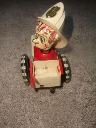 Antique Marx Howdy Doody Whoope Tin Wind Up Toy Firetruck.