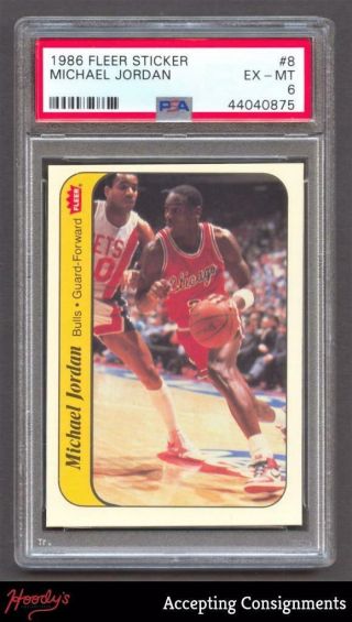 1986 - 87 Fleer Basketball Sticker Michael Jordan Psa 6 Ex - Mt Rookie Chicago Bulls