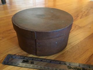 Early 19th Century Salmon Paint Pantry Box 7 1/2 “ Size W Wood Pegs & Iron Tacks
