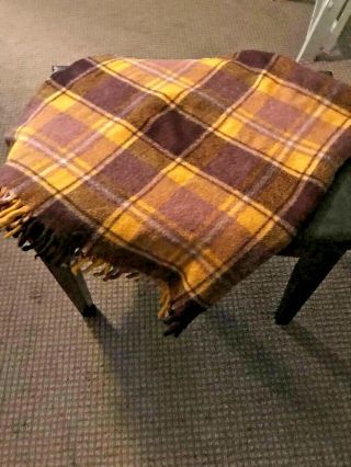 Vintage Faribo Fluff - Loomed Wool Throw Blanket Gold/brown Plaid