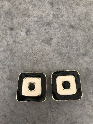 Vintage Square Black White Gold Clip On 1980s 80s Earrings
