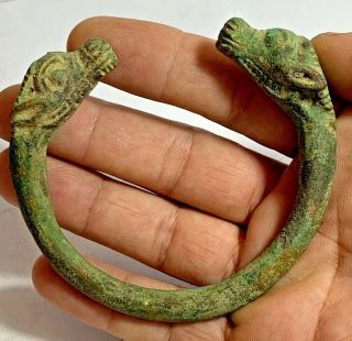 Intact Ancient Roman Bronze Bracelet With Two Animal Heads 200 Ad 153,  9gr 90,  2mm
