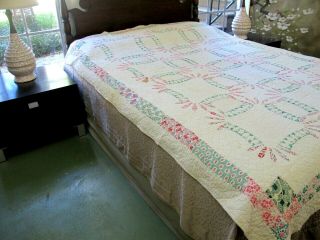 NEEDS TLC Vintage Rare WHIG ' S DEFEAT Pattern Feed Sack Hand Sewn Quilt 83 