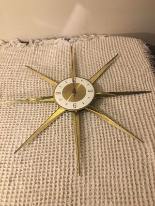 Vintage Welby Gold Mid Century Modern Starburst Wall Clock