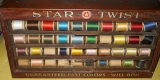 Antique Vintage American Thread Company Star Twist Thread Display Case 4 Drawer